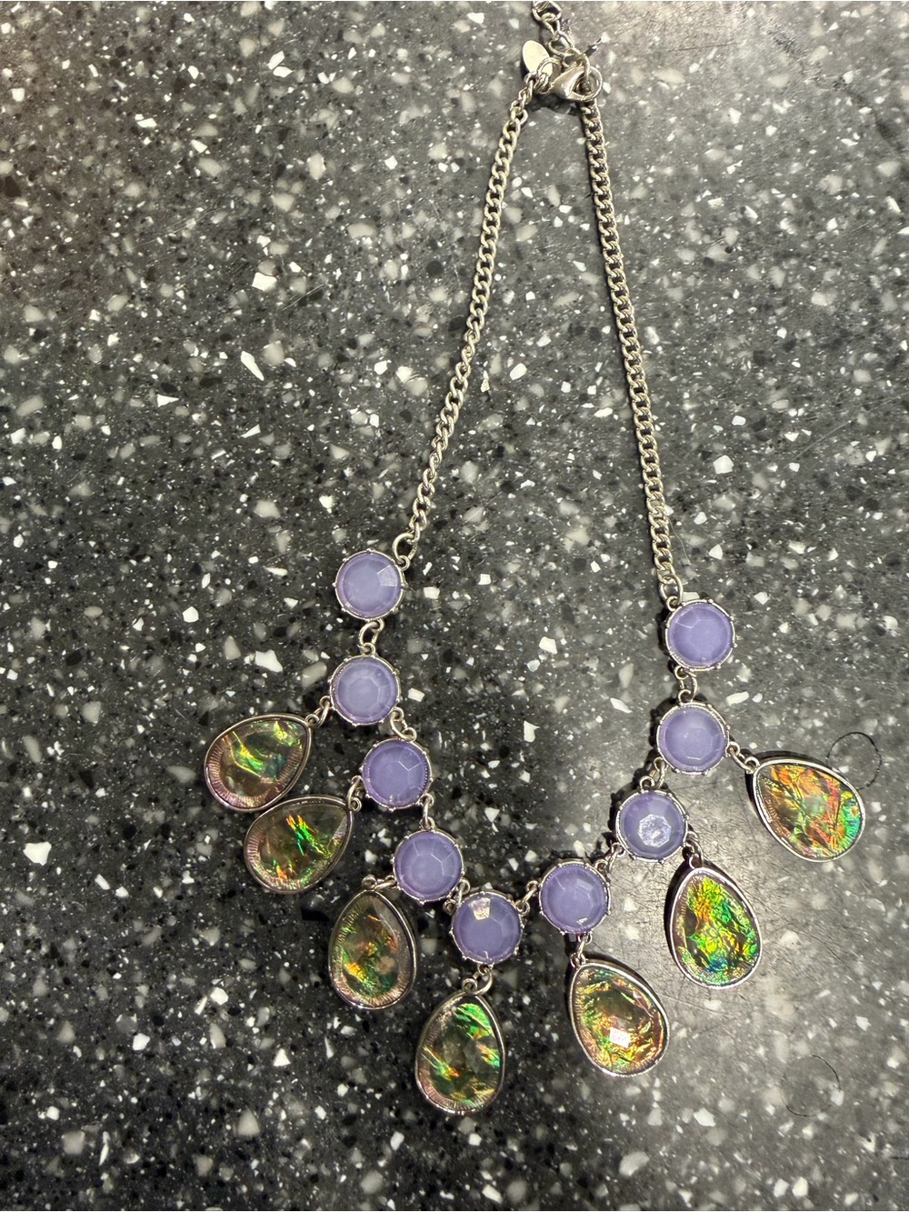 Source Unknown Lavender and Iridescent Teardrop Statement Necklace
